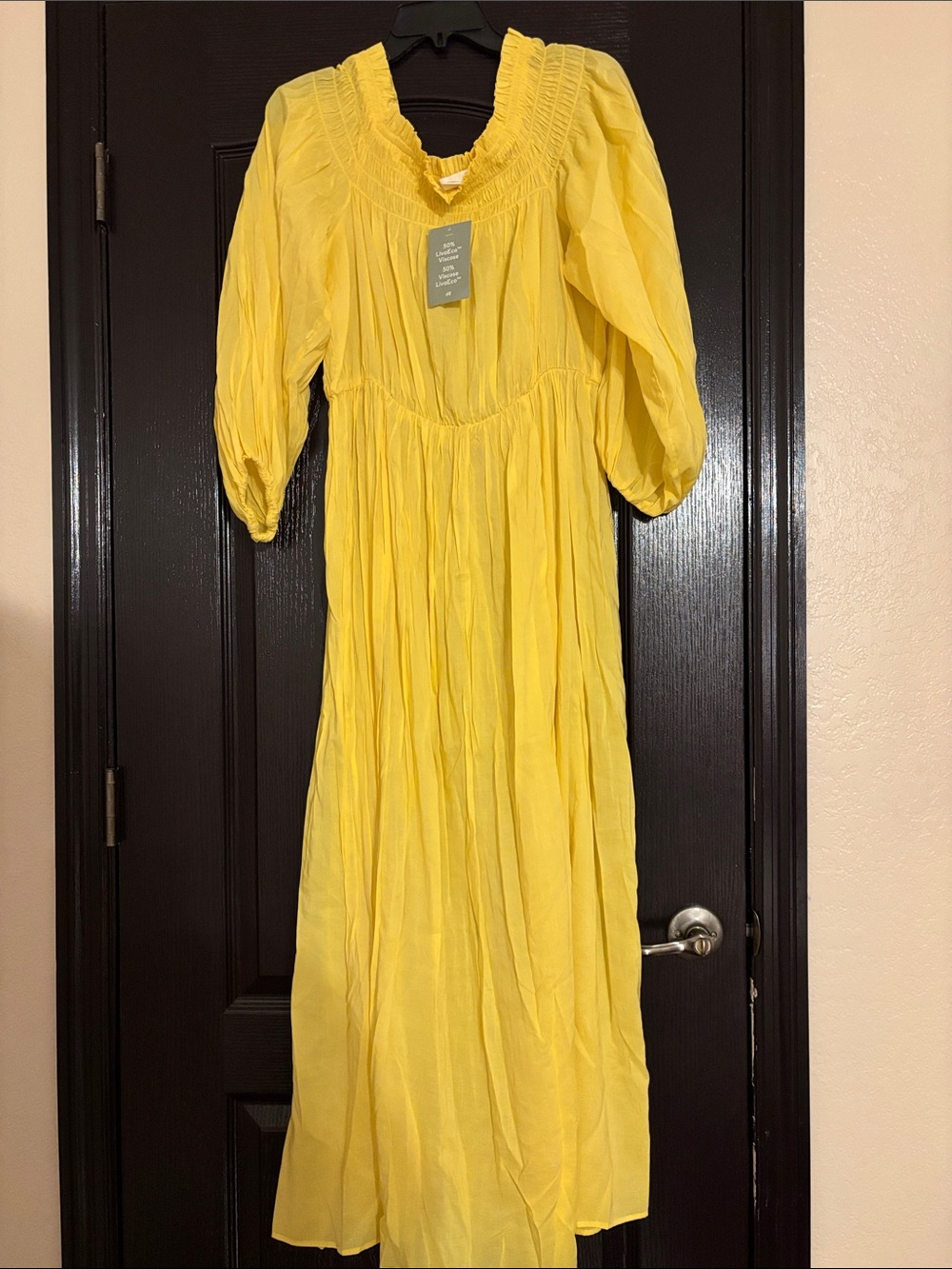 H&M Yellow Maxi Dress with Smocked V-Neck